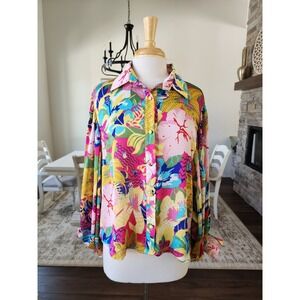 Boutique ee.some Womens M Floral Print Button Down Long Sleeve Blouse Top